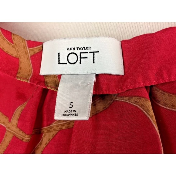 Ann Taylor Loft Women's Hot Pink & Brown Ruffled Tunic Top Sz S - Picture 8 of 9